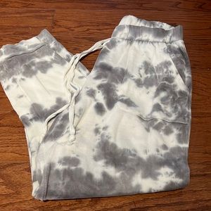 gray and white tie dye sweatpants